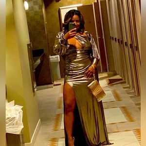 Beautiful formal gown-worn once; color is more bronze than gold